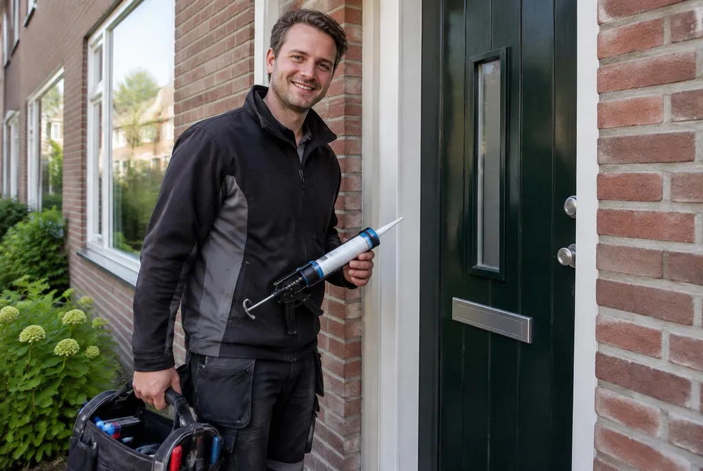 Vakman van Kitbedrijf Drunen bij de voordeur van een woning